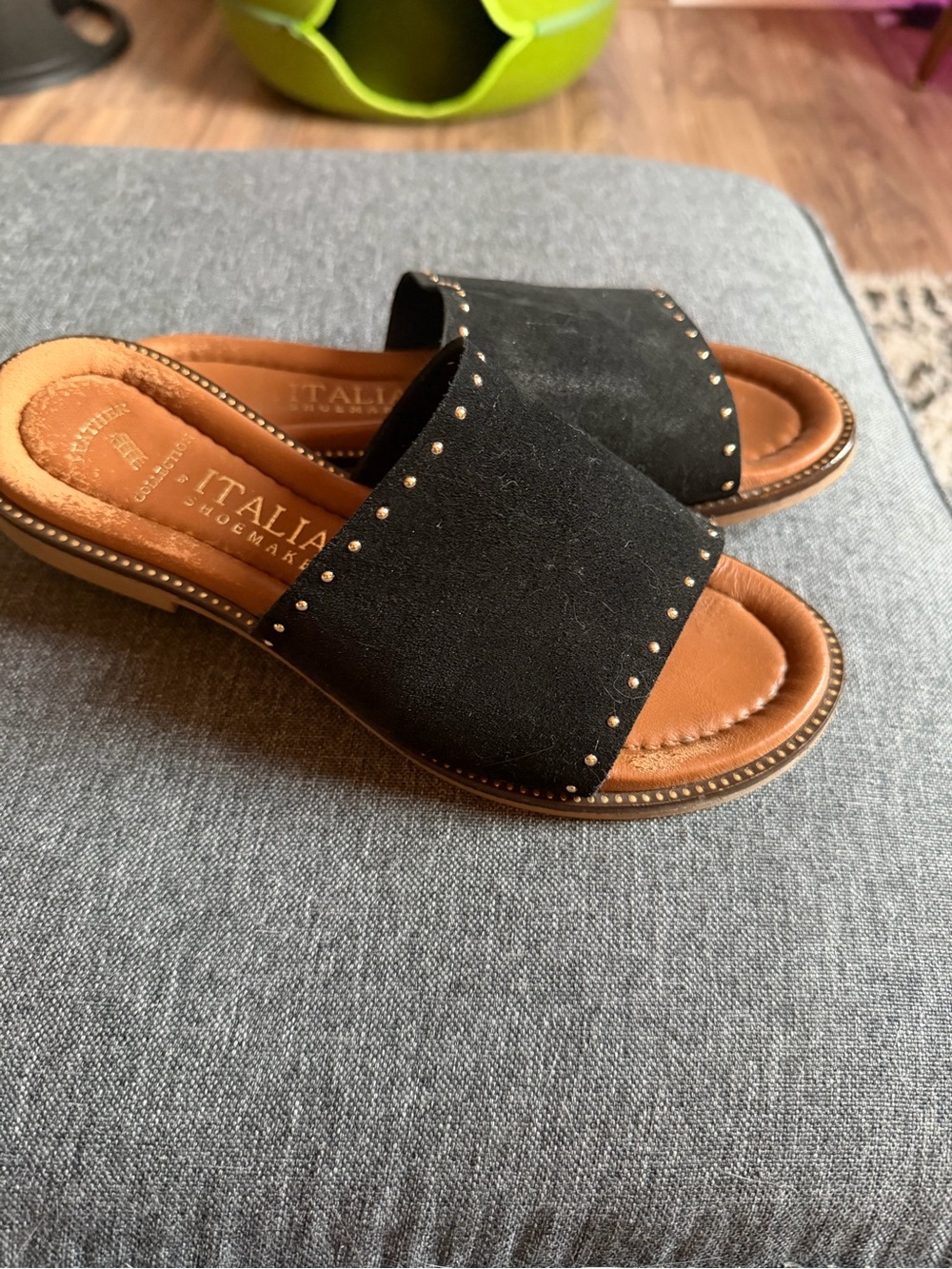 Italian Shoemakers Black Suede Stud Slide Sandals